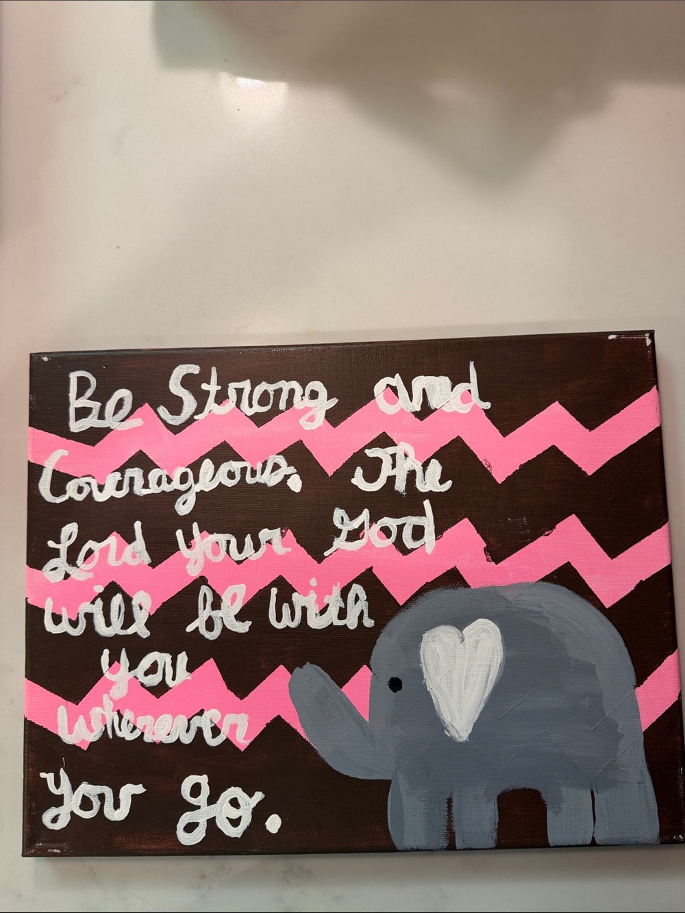 Pink Chevron Elephant Wall Art with Inspirational Quote